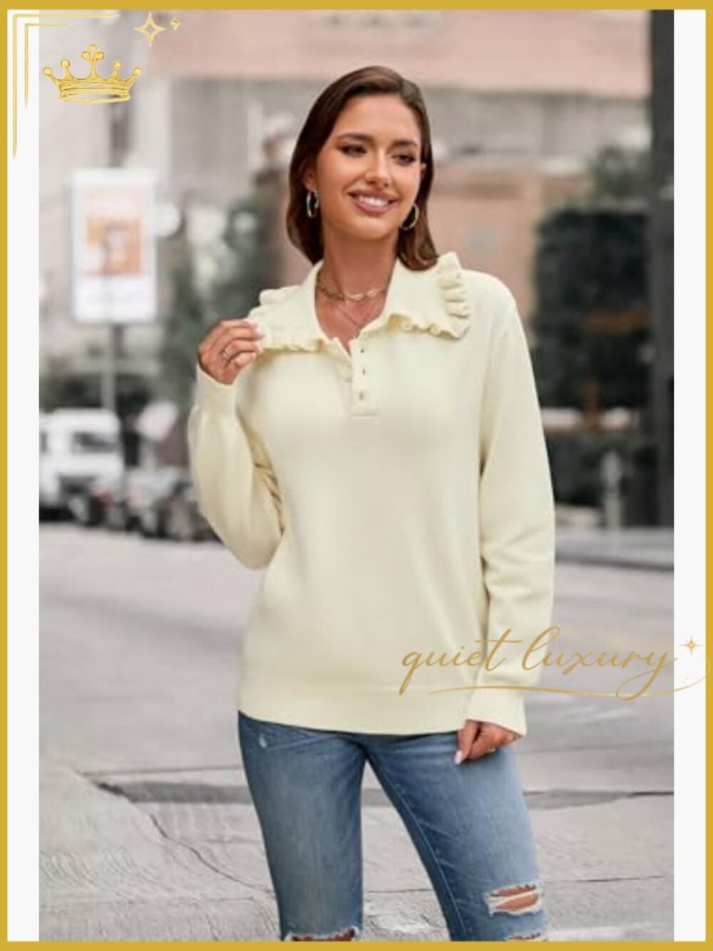 Peter Pan Collar Button Knit Pullover Top - Picture 3 of 7